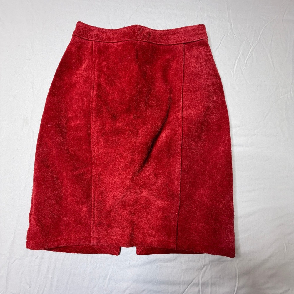 Chia Vintage Red Suede Leather Pencil Skirt High Waisted Front Slit Size 6
